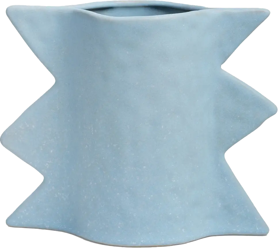 A blue vase with spiky sides