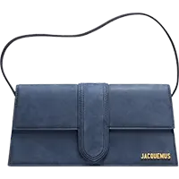 A blue leather hand bag