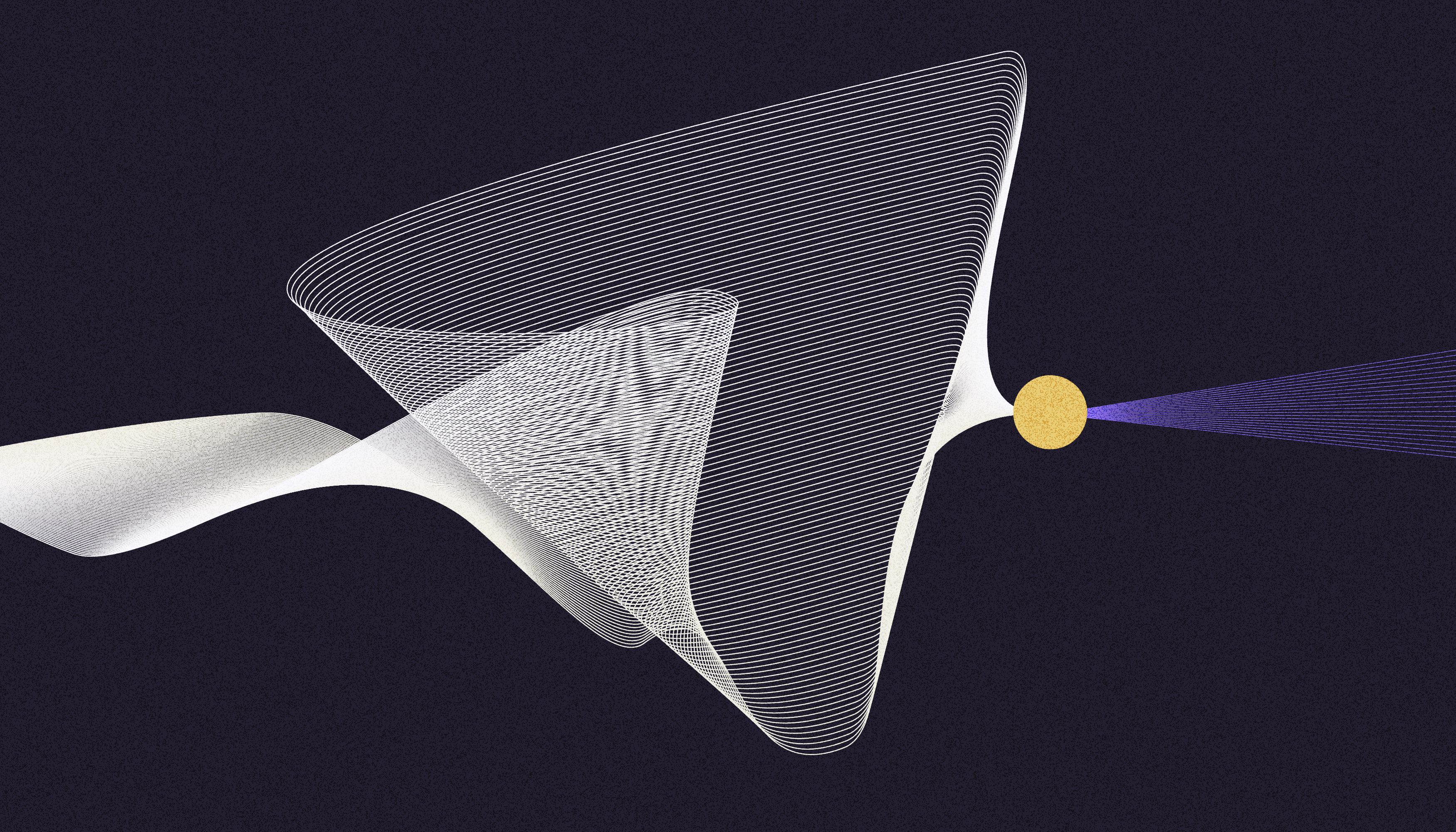 A graphic depicting a number of random lines being organised into a constant and ordered stream